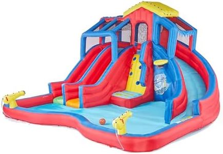 Banzai Inflatable Backyard Water Slide Hydro Blast Kiddie Pool w/ Climbing Wall, Ages 5+, Blue/Red
