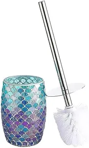 WHOLE HOUSEWARES | Modern Toilet Brush Set | Toilet Bowl Brush and Holder | Bathroom Accessory Set | Toilet Brushes for Bathroom | Freestanding Mosaic Toilet Bowl Cleaner (Mermaid)