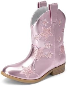 DREAM PAIRS Girls Cowgirl Boots Cowboy Western Mid Calf Star Boots for Kids,Size 10 Toddler,Pink,SDBO2405K