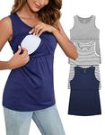 Sosolism Women's Nursing Maternity Top Pregnant Breastfeeding Shirt Pack of 3, Blue/Striped/Grey, M