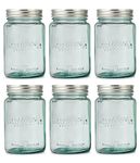 Jarmazing Products Blue Vintage Glass Mason Jars - Six Pack Pints - Regular Mouth - For Canning, Food Storage, Overnight Oats, Candies, Farmhouse Decor, DIY Crafts - 6 Pack