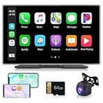 Portable Car Stereo Wireless Apple Carplay Android Auto, 9'' HD Touchscreen Carplay Screen in Dash Voice Control, Bluetooth, AirPlay, Mirror Cast, AUX/FM 64G TF Card, Backup Camera (7V-32V)