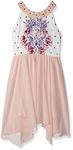 Amy Byer Girls' Embellished U-Neck Dress with Chiffon Skirt Playwear, Blush/Ivory/Royal, 14