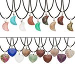 PandaHall 20pcs Heart & Moon Gemstone Pendants Crystal Healing Chakra Gemstone Charms with 20pcs Waxed Cord Necklace and 1pcs Storage Bag for DIY Necklace Jewelry Making