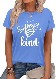 Dresswel Be Kind Shirts Women's T-Shirt Cute Bee Graphic Tees Shirt Funny Inspirational Casual Tops for Women, B-Light Blue 2XL