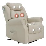 Elite Care Hainworth Leather Dual Motor riser recliner chair rise lift with heat and massage (Cream)