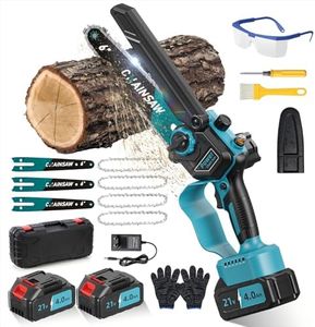 Mini Tronconneuse a Batterie 8000mAh, 6 Pouces 1000W Tronconneuse Electrique Sans Fil Brushless avec Graisseur Automatique, Elagueuse Batterie, Petite Tronçonneuse Compatible avec Makita pour Jardin