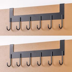 UDENIS Over The Door Hooks, Over The Door Hanger, Heavy Duty Metal Over The Door Towel Rack, Door Hooks for Hanging Coat, Towel, Bag, Robe - 6 Hooks(Matte Black 2Pcs)