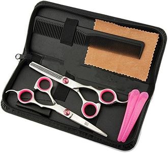 Tijeras Peluqueria Profesional con Navaja Kit Tijeras de Peluqueria completa Acero Inoxidable 6 pulgadas para Peluquero y Salón Tijeras Pelo Plateado, Rosa