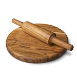 Chakla Belan for Kitchen, Dough Roller and Flat Wooden Board Set | Reversible Chakla Belan with Natural Finish 10.5 Inches (Diameter) | Handicraft Bazaar