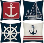 JOTOM Set of 4 Decorative Cushion Covers Square Throw Pillow Covers Home Decor Design Set Covers Cushion Case for Sofa Bedroom Car 18x18 Inches Anchor