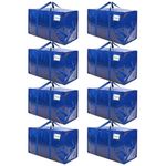 RICHIE Heavy Duty Extra Large Moving Bags with Reinforced Handle and Double Zipper - Waterproof Storage Box with Tag Window - for Christmas Decorations, Moving & Travel, 90L (Blue, 8 Packs)