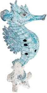 Blue Seahorse Statue – Ocean Coral Reef Decor for Beach House | Coastal Polystone Nautical Figurine for Shelf, Mantel, or Tabletop Display (16” x 7”) by Corner Merchant