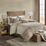 Madison Park All Season Down Alternative Cozy Bedding with Matching Bedskirt, Shams, Decorative Pillow, Tan, Queen(90"x90")