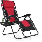 MFSTUDIO Padded Zero Gravity Recliner Chair, Folding Patio Lounge Chair w/Adjustable Pillows & Cup Holder for Poolside Backyard, Support 350lbs(Red)