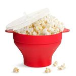 Urbane Home Silicone Microwave Popcorn Popper | Silicone Popcorn Maker | Foldable Silicone Popcorn Bucket | Popcorn Bowl | Collapsible Bowl With Lid | Red
