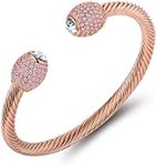 Barzel 18K Gold Plated Crystal Cable Bangle Bracelet For Women - Cuff Bangle Bracelet (Rose Gold)