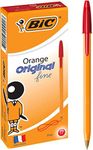 BIC 951999 Orange Fine Ball Point Pen (0.8 mm) - Red Ink - Box of 12 Pens