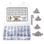 Epi-Torque; The Epic Torque #Doityourself Stainless Steel 202 Grade Button Head Internal Hex Cap Bolt M3 M4 M5 M6 Thread 10-20 mm Screw Assortment Hex Nuts, Flat Plain Washer Allen Key -516 Pcs