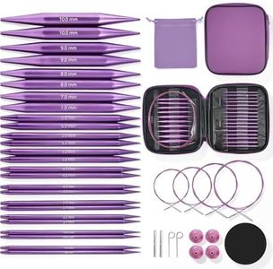 TRILVIX Circular Knitting Needles Set, 13 Pairs Interchangeable Knitting Needles 3mm-10mm with 4 Cables, Accessories & Purple Case, 4 Inch Aluminum Knitting Needles US Size 2~15