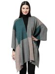 513 Women Girls Acrylic Winter Wear Knitted Open Front Self Design Kimono Shrug Wrap,Green