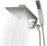G-Promise All Metal Shower Head with 71 Inch Hose, 8 Inch Square Rain Shower Head with Handheld Spray Combo, Extra Long Hose, 3-Way Diverter, Height-Adjustable Extension Arm (Brushed Nichel)