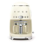 Smeg 50's Retro Style Aesthetic Drip Coffee Machine with 10 Cup Glass Carafe, Auto Start Feature, Keep Warm Plate, and Two Coffee Strength Settings (Cream)