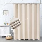 Krismile Fabric Anti Mould Linen Beige Shower Curtain, Waterproof Weighted Hem Quick dry Wet Room Shower Curtains with 12 White Hooks 180x180cm Cream,Beige