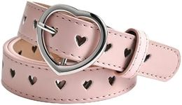 Copbopwn Girls belt Kids Belt Cute Heart PU Leather Belt Elastic Belt Adjustable Stretch Belt with Heart Buckle Skinny Belt for Boys Girls Ladies Belts for Jeans Dresses Jumpsuit Trousers (pink)