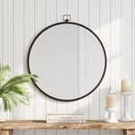 Barnyard Designs Round Mirror, Bathroom Vanity Wall Mirrors, Circle Mirror for Desk, Metal Framed Bedroom Mirror, Iron Metal Grey (24", Round)