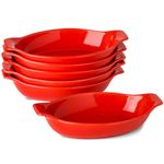 Au Gratin Baking Dishes, Ceramic Oval Baking Dish with Handles, Small Casserole Dishes for Oven Safe, Individual Serving Dishes, Au Gratin Pans for Lasagna & Cobblers (6pc Set) - 11.8oz, Red