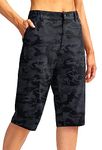 G Gradual Women's Long Hiking Cargo Shorts 13" Knee Length Lightweight Quick Dry Bermuda Shorts for Women with 5 Pockets, Grey Camo, Medium