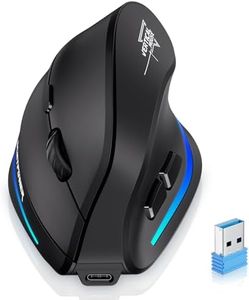 ECHTPower Vertical Ergonomic Mouse Wireless, Rechargeable 2.4G Optical USB Mouse for Laptop/Desktop/PC/Macbook with 1000/1600/2400/3200/4000/4800 DPI,6 Buttons(Wireless Mouse)