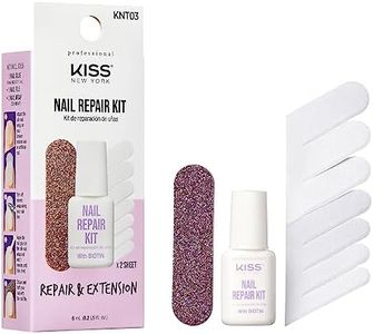 Kiss New York Nail Repair Kit for Damage Nails, Broken Cracked and Weak Nails, Biotin Infused Nail Glue, Nail File, and 2 Nail Wraps, Made in Korea