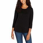 Kirkland Signature Women's 3/4 Sleeve Cotton Slub Tee Shirt, Black, S