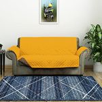 @home by Nilkamal Solid Polyester 2 Seater Sofa Cover | Reversible & Quilted Sofa Cover | Washable Couch Cover with Non Slip Foam| Set of 1-179 x 223 cm | Mustard & Taupe