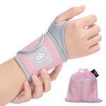 INDEEMAX 2 Pack Copper Wrist Brace Support for Carpal Tunnel, Pain Relief, Arthritis, Tendonitis, Adjustable Wrist Braces Compression Wraps Both Hands, Fit for Men and Women (Pink-New, One Size)