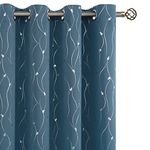 BGment Room Darkening Curtains 84 Inches Long, Grommet Thermal Insulated Blackout Curtains with Wave Line and Dots Printed for Bedroom, 2 Panels, Each 52 x 84 Inch, Steel Blue