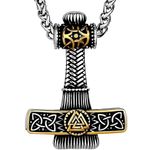 THE MEN THING VIKING NORDIC HAMMER GOLD - Pure Titanium Steel Necklace with 24 inch Chain for Men & Boys