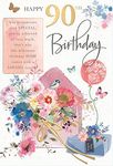 Words n Wishes Moments in Time Female 90th Birthday Card from Milestone Birthday Wish, Bouquet of Flowers - Gold Foil Finish