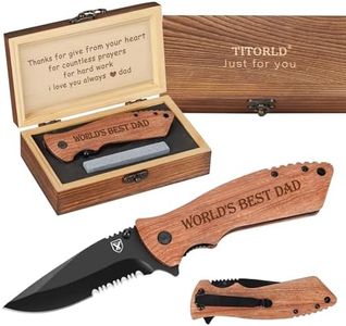 Gifts for Dad Men, Birthday Gifts ideas for Dad From Daughter Son Kids, WORLD BEST DAD Pocket Knife, Engraved Wood Knife Wood Box, Unique Outdoor Camping Hunting Hiking Fishing Tools Present