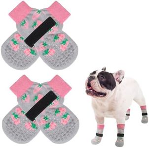 SCENEREAL Anti Slip Dog Socks for Hot/Cold Pavement, Double Sides Dog Boots & Paw Protectors to Prevent Licking Paws, Non Slip Anti Twist Small Medium Large Senior Dogs Socks for Hardwood Floors, Grey