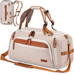 Gym Bag with Shoes Compartment and Wet Pocket; 38L Sport Travel Duffel Bag for Men and Women; Weekender Overnight Bag with Shoulder Strap for Travel, Gym, Yoga (Beige)