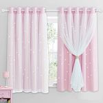 NICETOWN Blackout Curtains for Bedroom - Stars Cut Out Curtains for Kids Nursery Girls Living Room Thermal Curtains Drapery with Eyelet for Windows, 2 Panels, W66 x L54 Inch (168x137 cm), Pink