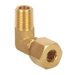 JUWO Brass Compression Tube Fitting, 1/4" Compression x 1/8" NPT Male 90 Degree Elbow for Copper, Fuel and Brake Line Connections