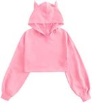 WDIRARA Girl's Cute Cat Ear Crop Tops Long Sleeve Causal Plain Hoodie Sweatshirt Shirt Pink Solid 7Y