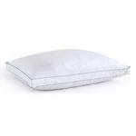 Hollow Fiber Gusseted 4 Inch Thick Box Walled Pillow, Premium Anti Allergy Bed Pillow For Sleeping, Extra Filled Pillow For Neck, Shoulder & Back Support, 100% Cotton Outer Cover