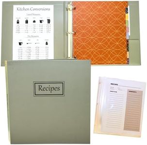 Sage Green Recipe Binder with Plastic Sleeves, Custom Dividers, Labels. Water-Resistant Blank Recipe Binder 8.5x11 3 Ring Full Page Cookbook Organizer.