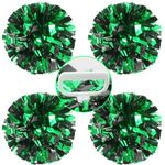 Lovecheer 4PCS Green and Black Pom Poms Cheerleading with Handle Metallic Cheer Pom Poms Team Spirits Sports Cheering Squad Dance Training