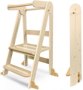 Foldable Toddler Kitchen Standing Tower, Wooden Learning Tower with Safety Handles & Non-Slip Design, Baby Kitchen Helper with 3 Adjustable Heights,Montessori Step Stool for Kitchen Bathroom(Upgraded)